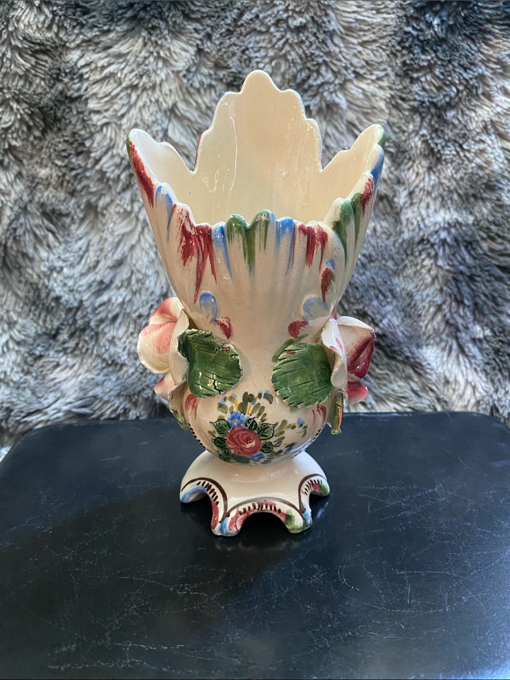 Vintage Italian Capidimonte style ceramic spill vase